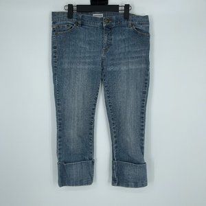 Warehouse Women's High Rise Straight Capri Cuffed Blue Jeans 10